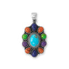 Oxidized Oval Multi Stone Flower Pendant