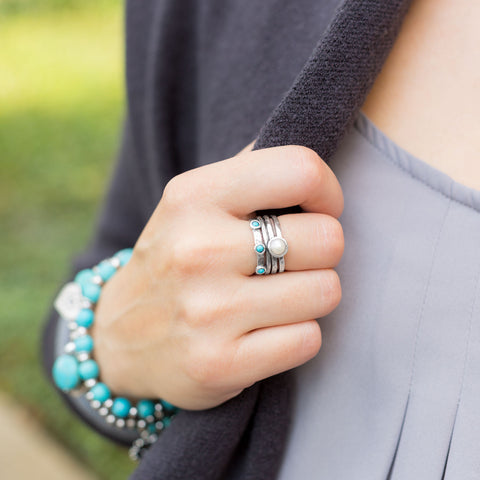 Oxidized Cultured Freshwater Pearl and Reconstituted Turquoise Ring