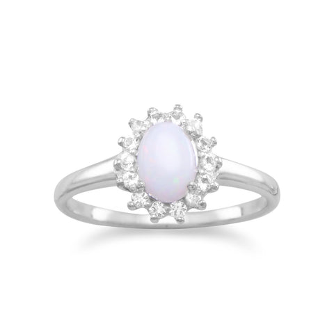 Rhodium Plated White Topaz and Australian Opal Ring