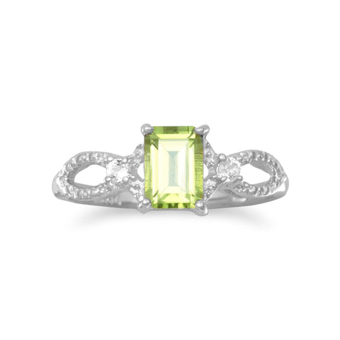 Rhodium Plated Peridot and White Topaz Ring