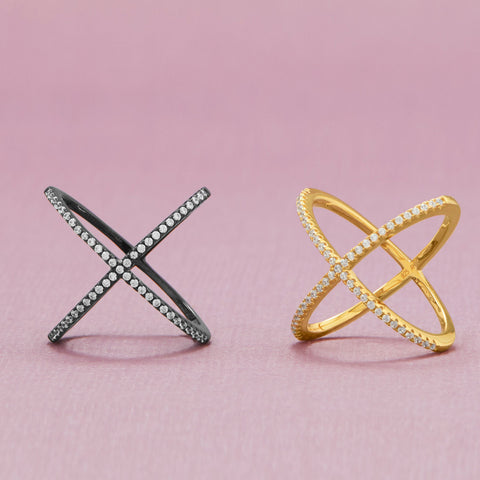 18 Karat Gold Plated Criss Cross 'X' Ring with Signity CZs