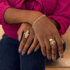 14 Karat Gold Plated Polki Diamond and Labradorite Multi-Row Ring