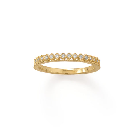 14 Karat Gold Plated CZ Thin Crown Design Ring