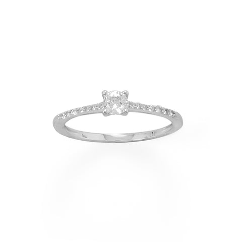 Rhodium Plated 4mm Solitaire CZ Ring with CZ Band