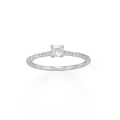 Rhodium Plated 4mm Solitaire CZ Ring with CZ Band
