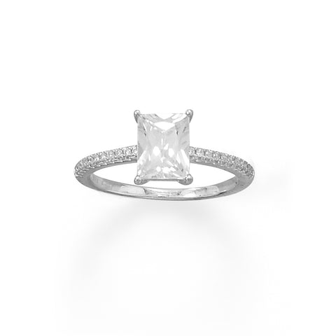 Rhodium Plated Baguette Cut CZ Ring with CZ Band