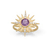 14 Karat Gold Plated CZ Sunburst with Amethyst Ring