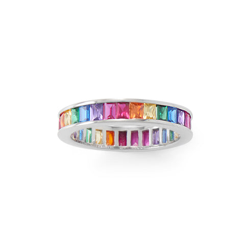 Rhodium Plated Rainbow CZ Ring