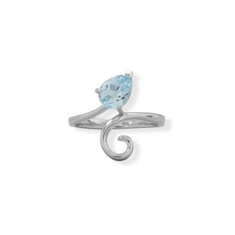 Pear Sky Blue Topaz and Swirl Ring