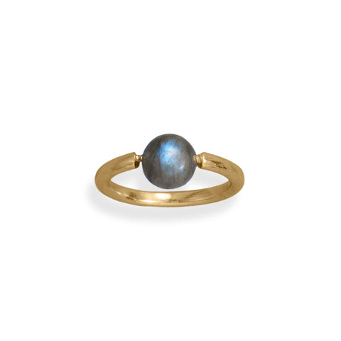 14 Karat Gold Plated Round Labradorite Ring