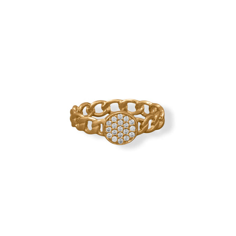 14 Karat Gold Plated Link Band with Pave CZ Round Disk
