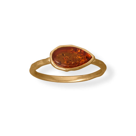 24 Karat Gold Plated Pear Baltic Amber Ring
