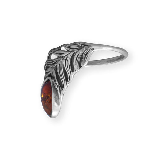 Oxidized Baltic Amber Feather Ring