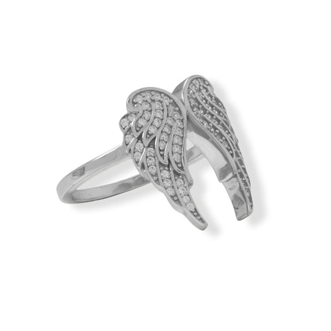 Rhodium Plated CZ Angel Wings Ring