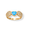 16 Karat Gold Plated CZ Wing and Blue Opal Heart Ring