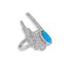 Rhodium Plated CZ and Blue Opal Angel Wing Ring