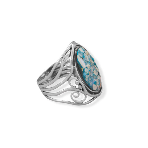 Oxidized Roman Glass Cutout Swirl Design Ring
