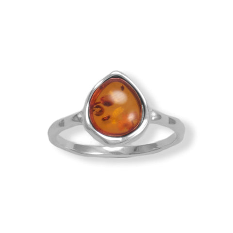 Hammered Pear Baltic Amber Ring