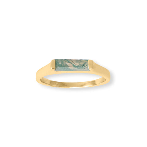 14 Karat Gold Plated Moss Agate Bar Ring