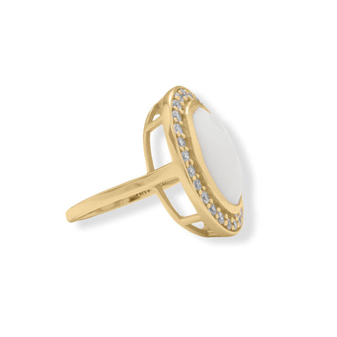 14 Karat Gold Plated White Agate and CZ Cocktail Ring