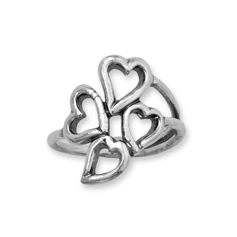 Oxidized Stacked Heart Outline Ring