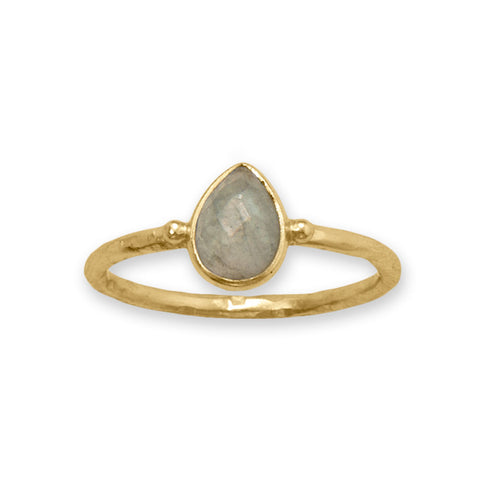 14 Karat Gold Plated Pear Faceted Labradorite Ring