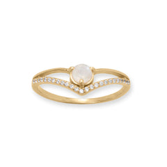 14 Karat Gold Plated CZ and Rainbow Moonstone 