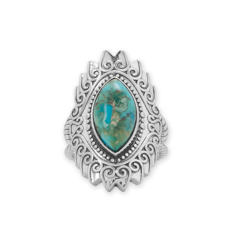 Oxidized Marquise Dot and Swirl Design Turquoise Ring