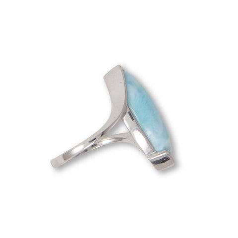 Rhodium Plated Marquise Larimar Ring