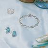7.5" Oxidized Pear and Oval Roman Glass Toggle Bracelet