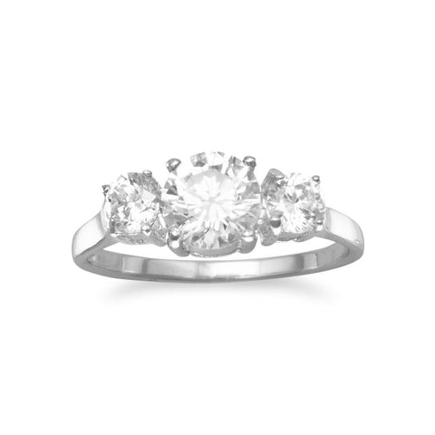 Rhodium Plated Ring with Three Round CZs