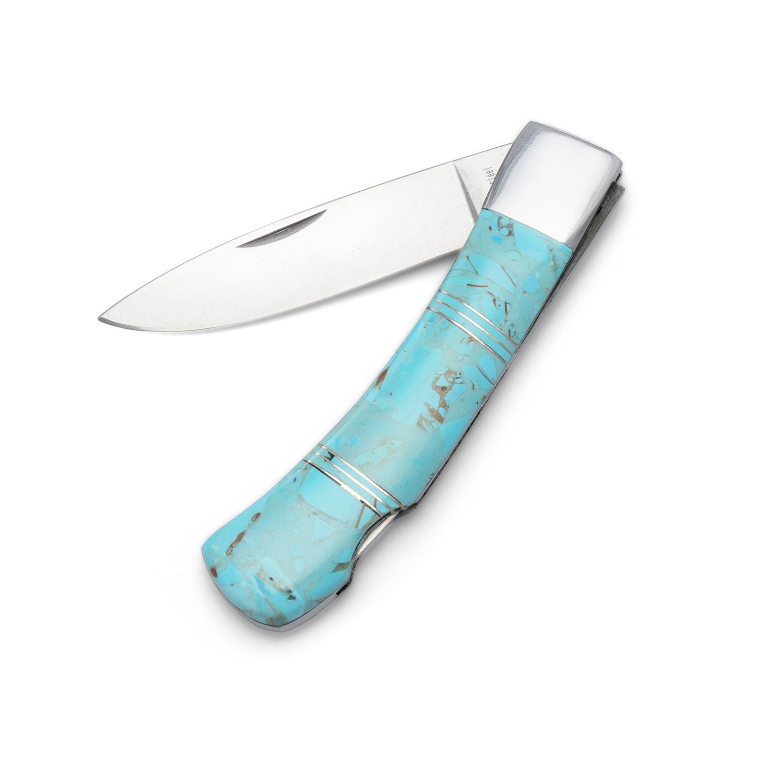 Stainless Steel Pocket Knife with Imitation Turquoise - Wholesale 