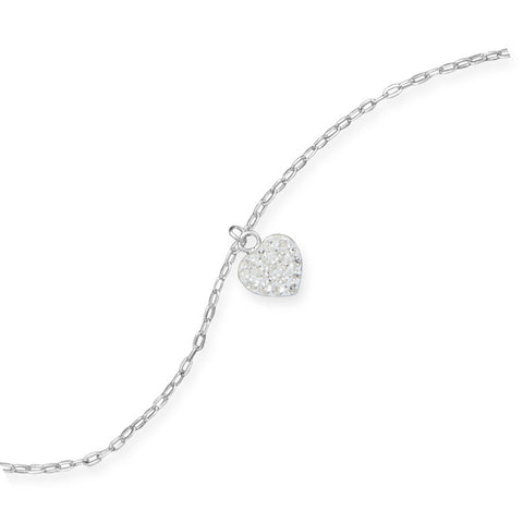 9" + 1" Crystal Heart Charm Anklet