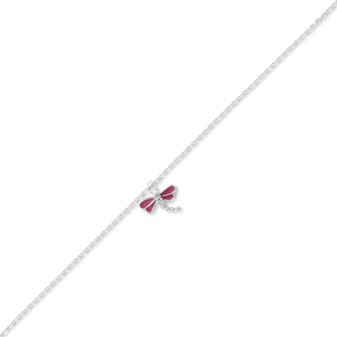 9"+1" Pink Dragonfly CZ Anklet