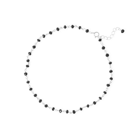 Midnight Magic! 9.5"+1" Sterling Silver Bead Anklet