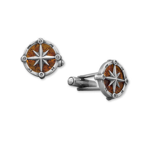 Oxidized Baltic Amber Compass Cuff Links