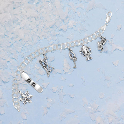 Oxidized 3D Snow Skis and Ski Poles Charm