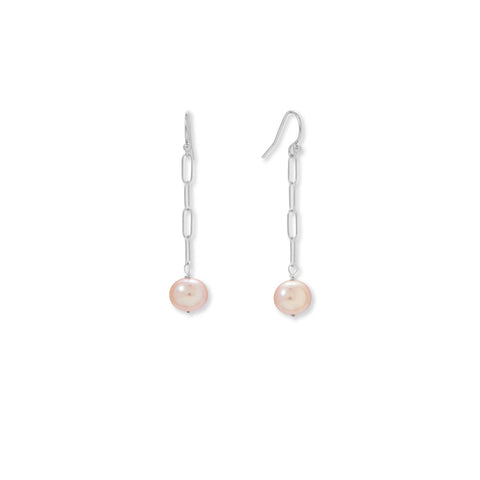 9mm Cultured Freshwater Potato Pearl Paper Clip Chain Earrings