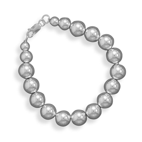 7" 10mm Sterling Silver Bead Bracelet