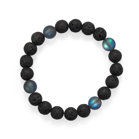 8" Black Lava and Glass Bead Stretch Bracelet