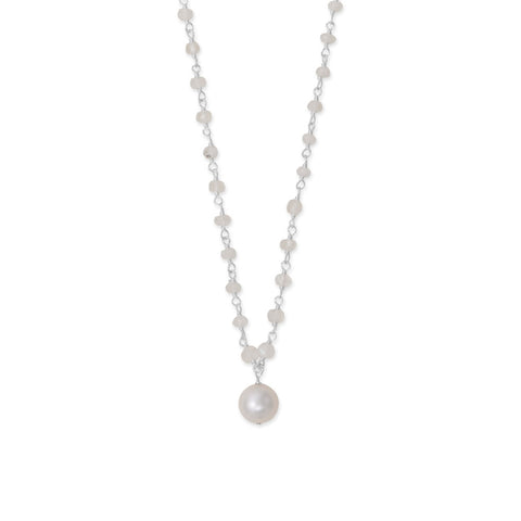 16" + 2" Rainbow Moonstone and Cultured Freshwater Pearl Drop Necklace
