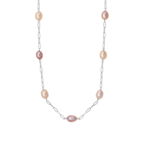 18" Natural Color Cultured Freshwater Pearl Station Necklace